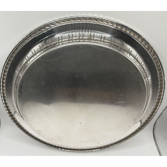 Vintage W.M. Rogers Oneida Silver Plated 12” Round Tray Pierced Braided Edge Orn - Picture 6 of 11